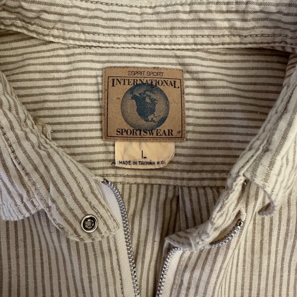 Esprit Sport Vintage Cream and Tan Striped top zip top Women's L - Picture 4 of 8